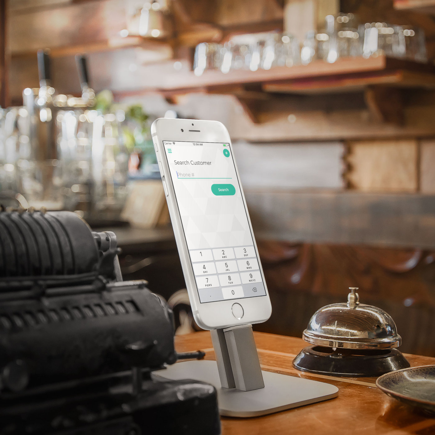 Mobile device on a spa business counter