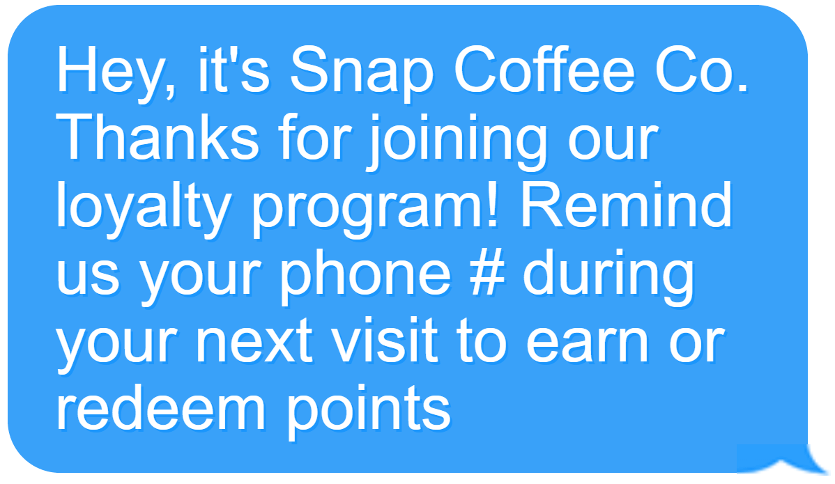 Example of SMS text message sent to customer