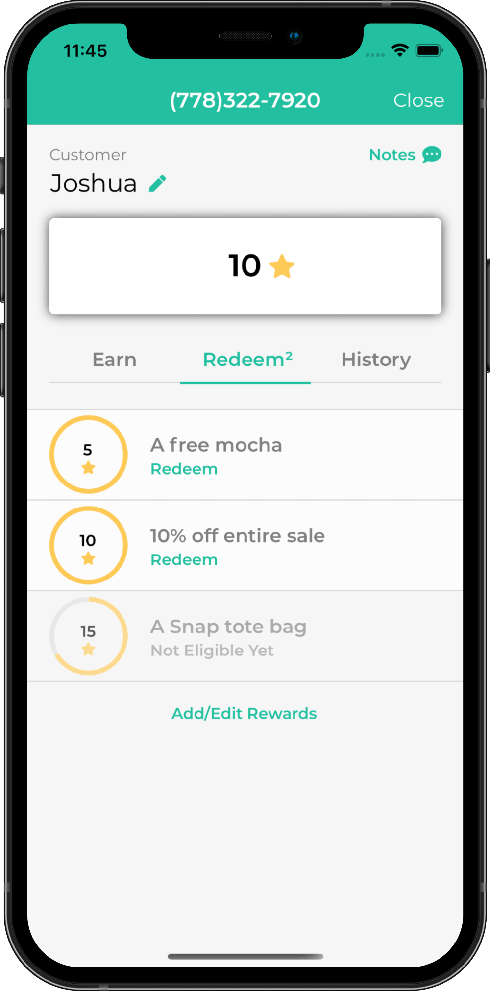 Customer loyalty rewards available for redemption